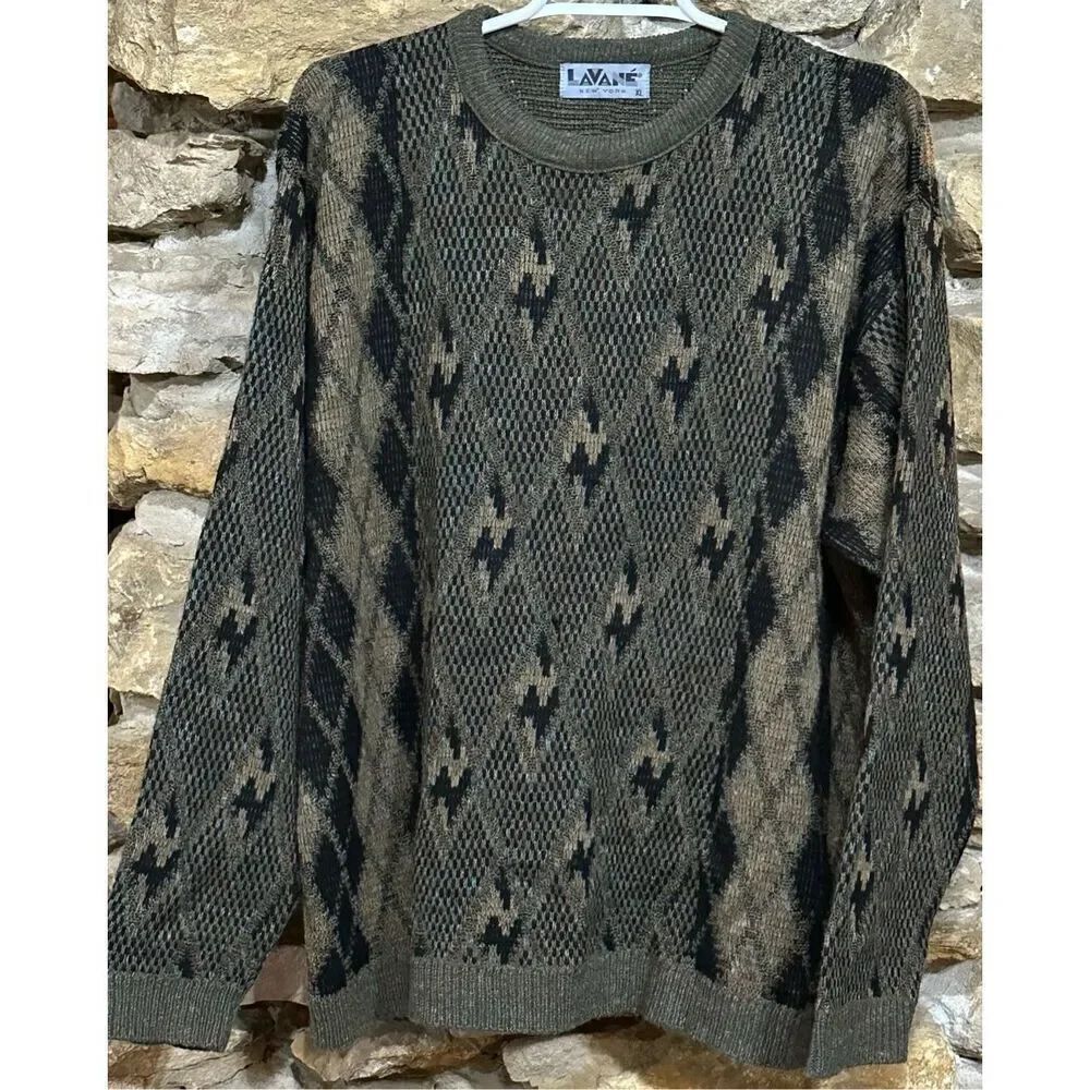 Vintage Men's Lavane New York Abstract Retro Crewneck Made in USA Sweater Size X